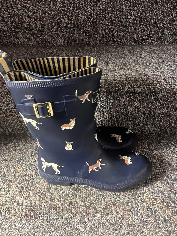 Botas de lluvia estampadas Joules para mujeres niñas perros talla US 7 azul marino en muy buen estado Foto 4 de 4