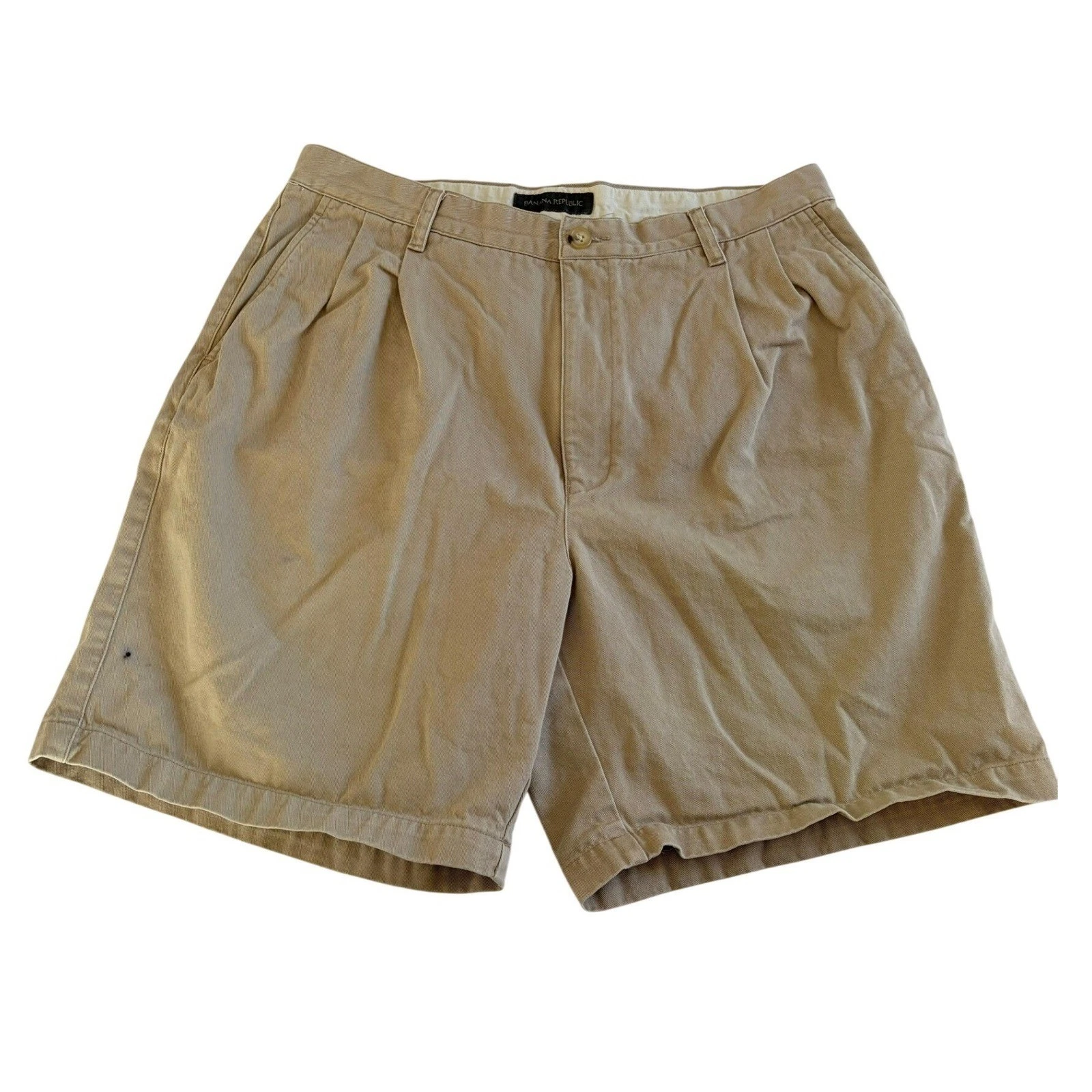 Banana Republic Chino Shorts Mens 35 Khaki Pleated Classic Summer Breathable