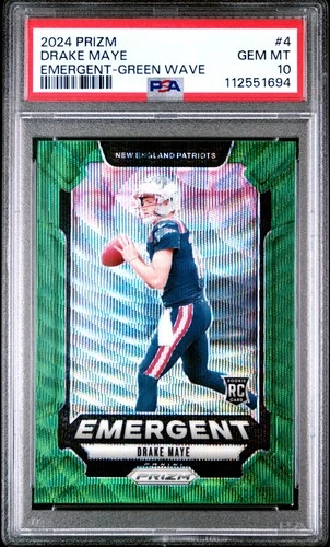PSA 10 2024 Panini Prizm Emergent #4 Drake Maye Patriots Green Wave RC
