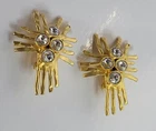 Norma Jean Earrings modernist gold tone rivoli rhinestone clip vintage glam