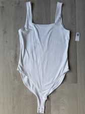 Old Navy White Square Neck Sleeveless Button Bodysuit Women's Size Small