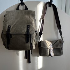 ONA Camps Bay Camera And Laptop Backpack Field Tan Canvas Leather Bowery Sling