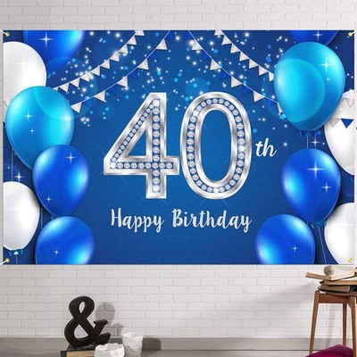 HAMIGAR 6x4ft Happy 40th Birthday Banner Backdrop - 40 5.9 x 3.9 foot, Blue 