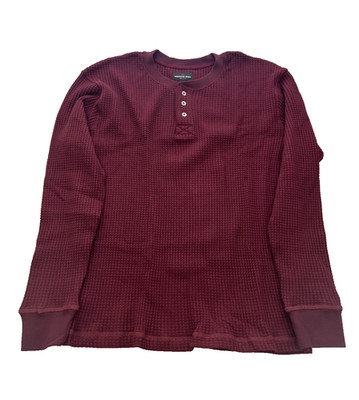 American Giant Waffle Long Sleeve Henley Mens L Zinfandel Red Shirt Slim Knit