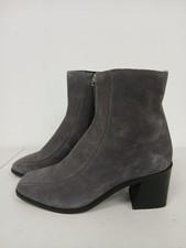 Next Women's Grey Suede Side Zipper Block Heel Ankle Boots Shoes UK 6 Ref: 60