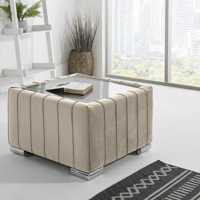 Couchtisch Samt verspiegelt Glasplatte Plüsch Samt Polsterplatte Design
