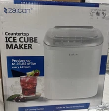 Ziacon White Countertop Ice Cube Maker Machine 26lbs in 24H Bullet Ice Cubes