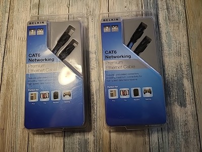 2 NEW Belkin PC6-07DKBS 7ft Cat6 Dark Blue Patch Cable Premium High-Speed Ethern