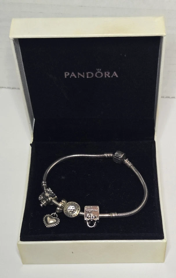 Pandora Moments Sterling Silver Snake Chain Bracelet with 5 Charms Collectible  - Image 2 of 4