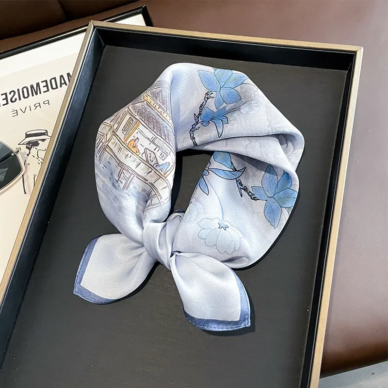 100% Natural Mulberry Silk Scarf Gift Bundle – Blue Blossom and Village Print