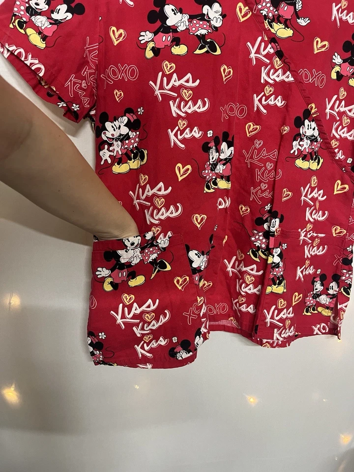 Disney Mickey & Minnie Mouse Scrub Top Womens Sz Large Red Pediatric Medical Top - Image 4 of 4