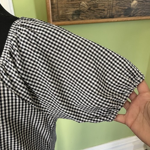 Spring cowgirl black and white gingham puffy sleeve blouse top size medium - Bild 6 von 12