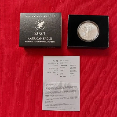 2021-W American Eagle Silver Uncirculated 1 oz. Coin Box & COA Type 2
