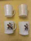 Vtg Lot Of 4 D handle fire king coffee cups One Ivory, One Milk Glass, Two Bird