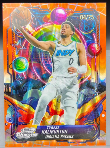 Tyrese Haliburton 2025-26 Topps Cosmic Chrome 04/25 Orange Galactic Propulsion