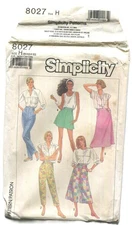 SIMPLICITY 8027 MISSES' Pants, Culottes, Shorts & Skirt SZ 6-10 UNCUT 1987