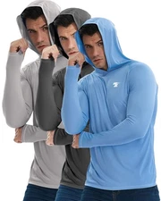2 Pack Men's UPF 50+ Sun Protection Lightweight Performance Hoodie Grey Blue L