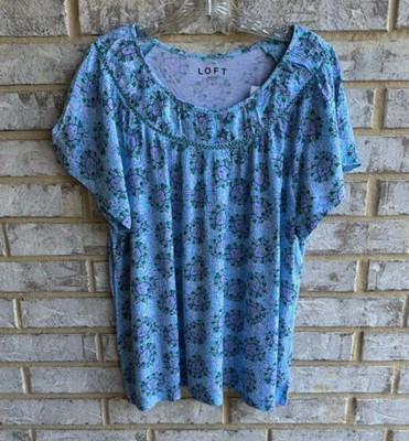 Loft Scoop Neck Short Sleeve Floral Coastal T-Shirt Women's Size L