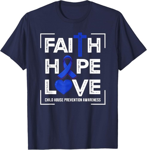 Faith Hope Love Child Abuse Prevention Awareness T-Shirt Hoodie - Picture 7 of 13