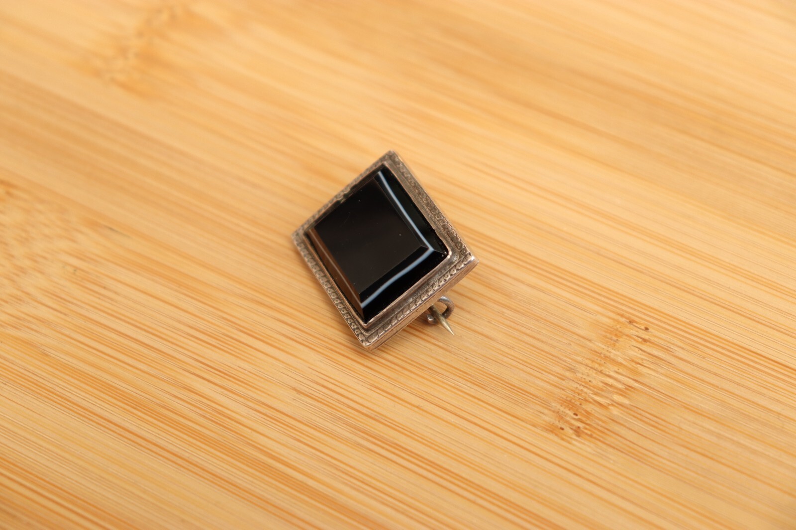 Antique Rectangular Black Agate Silver-Backed Bro… - image 4