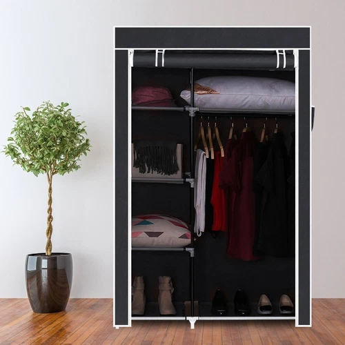 64" Portable Closet Storage Organizer Wardrobe Clothes Rack with Shelves Gray - Picture 7 of 19