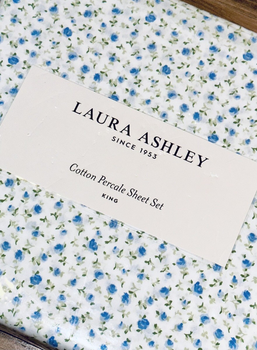 4-Pc Laura Ashley Bessie King Sheet Set Shabby Chic Mini Roses