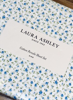 4-Pc Laura Ashley Bessie King Sheet Set Shabby Chic Mini Roses