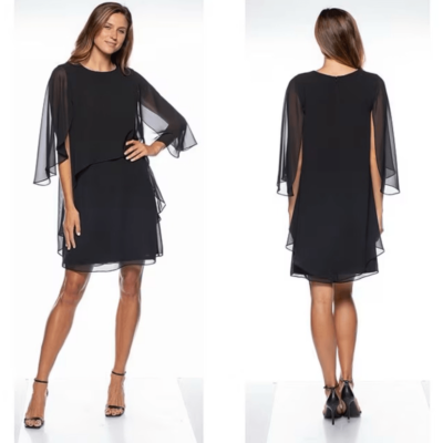 NWT Marina 3/4 Sleeve Chiffon Overlay Shift Dress Black 14 | eBay