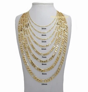 14k Collier de chaîne de lien de Figaro italien 3mm à 10mm Plaques d'or 16" 18" 20" 24 30