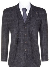 Mens Grey Check 3 Piece Tweed Suit Peaky Blinders 1920s Gatsby Tailored Fit