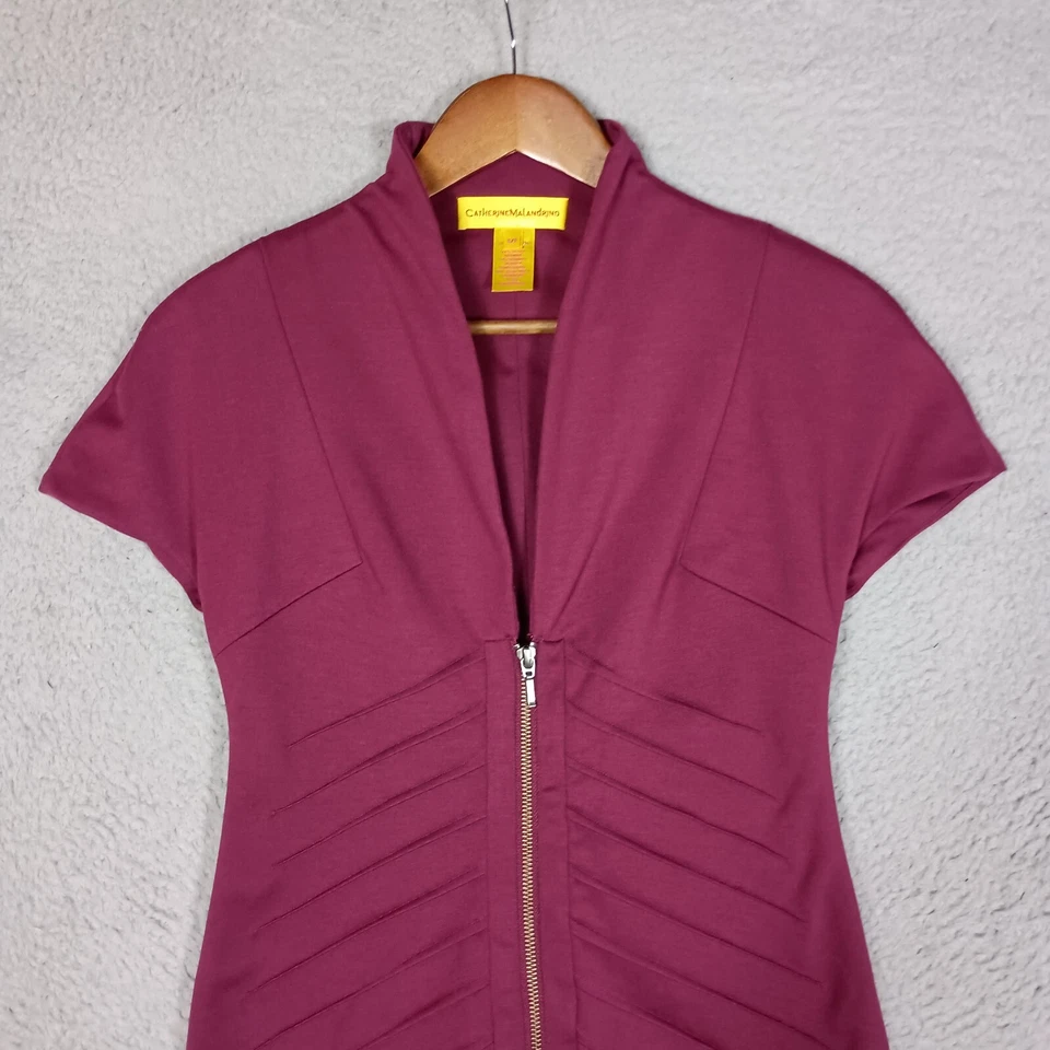 Vestido Vaina Catherine Malandrino Mujer Pequeño Púrpura Plisado Cuello en V Cremallera Cóctel Foto 3 de 4