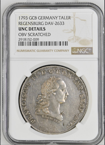 UNC! 1793 GCB Germany Regensburg Taler Thaler DAV-2633 NGC UNC