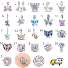 KUNSIR 925 Sterling Silver Butterfly Charm Dangle AAA CZ Bead For Bracelets DIY