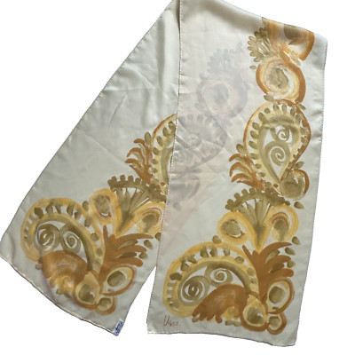 Vintage Vera Neumann Rayon Silk Gold Paisley Rectangle Scarf 11.5 X 53''