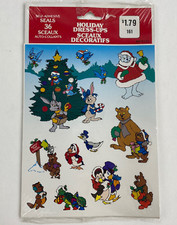 Vintage Christmas 36 Stickers 1990  s Woodland Animals Santa Claus Birds Bears