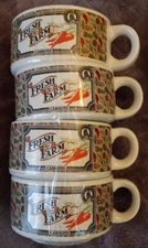 Vintage Houston Foods Fresh From The Farm Soup Mugs 4 Stackable Farmhouse Decor