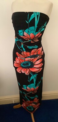 strapless open back dress turquoise orange patterned skirt with fringes, summer dress, elf dress –  Sanuka main image 0