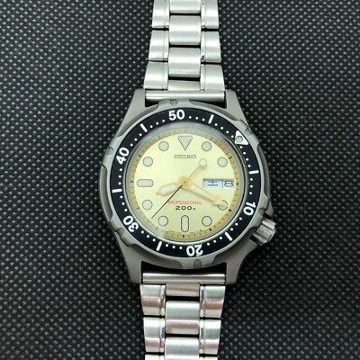 w2163] SEIKO 7C43-6A00 PROFESSIONAL DIVER Titanium New battery