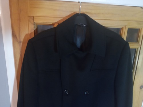 Duffer Pea Trench Coat Black Cashmere Size Large Mens - Picture 2 of 13