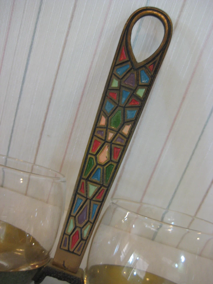 Juego de azucarero y crema de cristal Israel vintage con soporte de latón esmaltado Foto 3 de 4