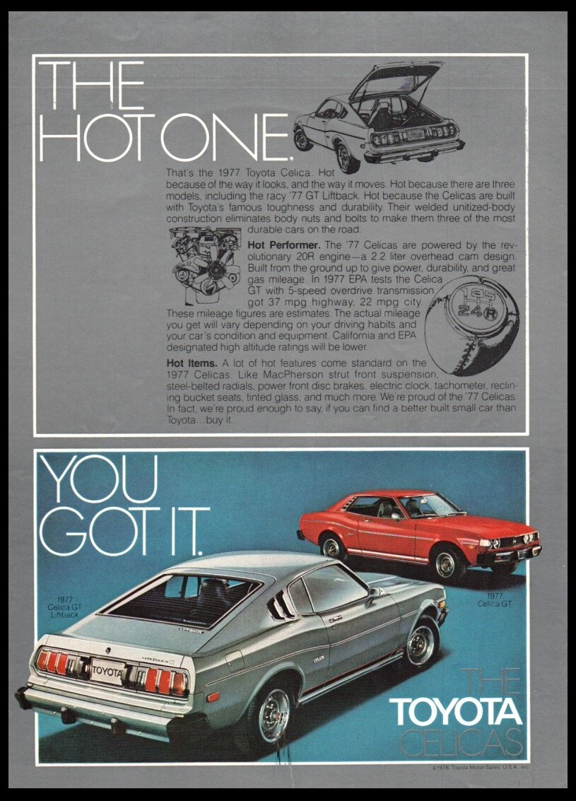 1977 Toyota Celica GT silver red-car photo print ad