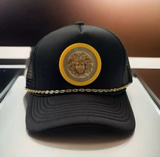 Black  Hat - Gold Medusa Trucker Hat - Yves Versac Custom Hat - Brand New - Cap