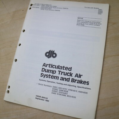 DJB CAT Articulated Dump Truck AIR BRAKES System Service Shop Manual repair book