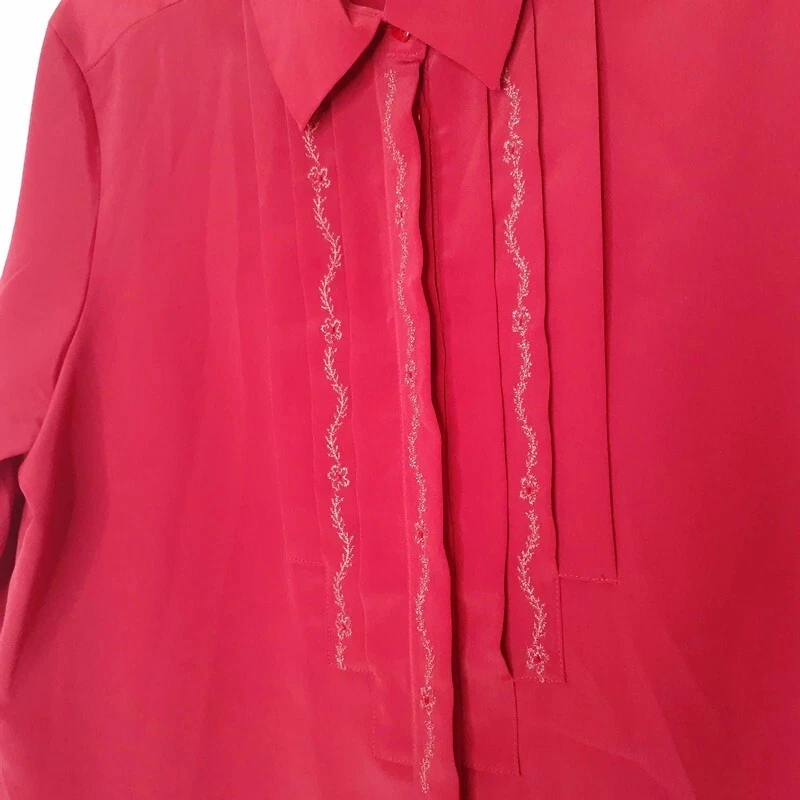 Blusa Karen Scott Mujer Talla L Manga Larga Botón Oculto Pliegues Frontales Roja Foto 3 de 4