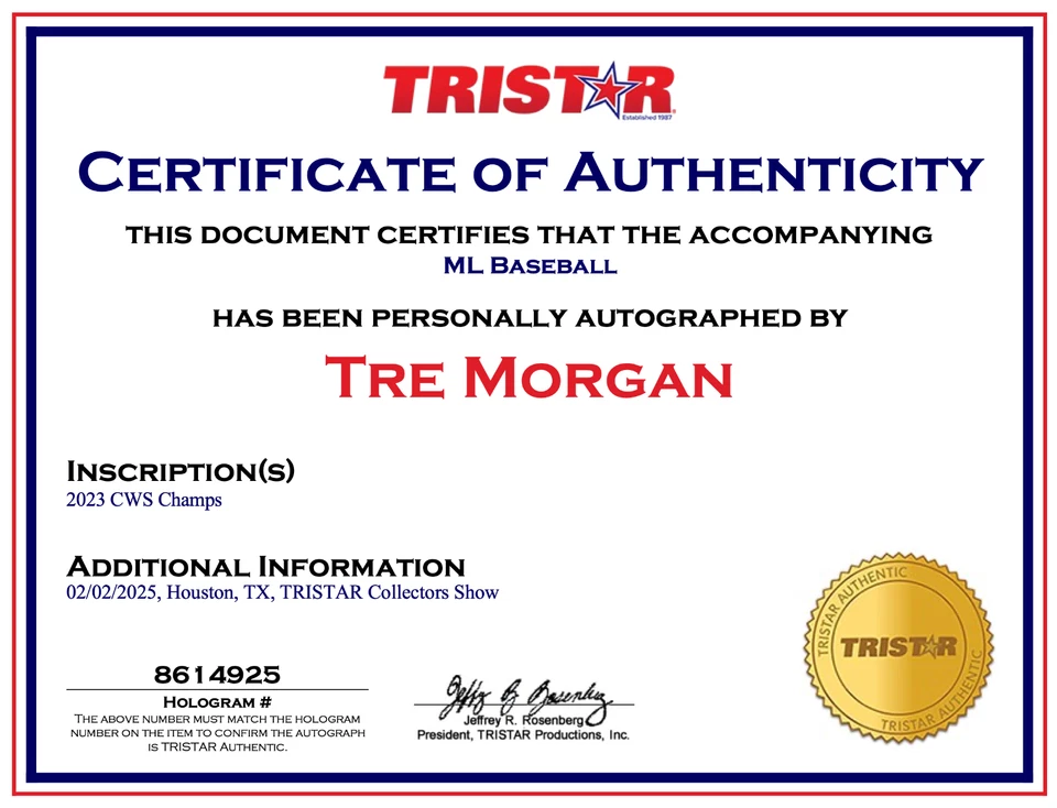 TRE MORGAN Signed Rawlings Official Major League Baseball Tristar Autographed 📈 - Image 4 of 4