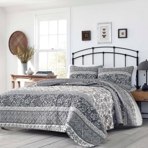 Stone Cottage Quilt Set King 3-Piece Abbey Reversible Floral Soft Cotton Gray - Picture 7 of 7