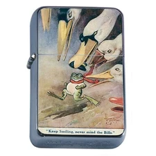 Vintage Illustration Keep Smiling Frog Flip Top Oil Lighter Windproof