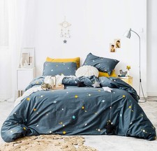 Teal Space Duvet Cover Queen 100 Cotton 3 Pcs Set 1 Cartoon Yellow Blue Galaxy