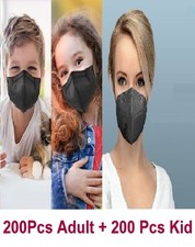 200 Black KN95 Adult Face Mask  200 KIds KN95 Face Mask 5 Layers CE Approval