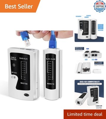 Professional Ethernet Tester with LED Display - Checks RJ11/RJ45 Cables, Compact
